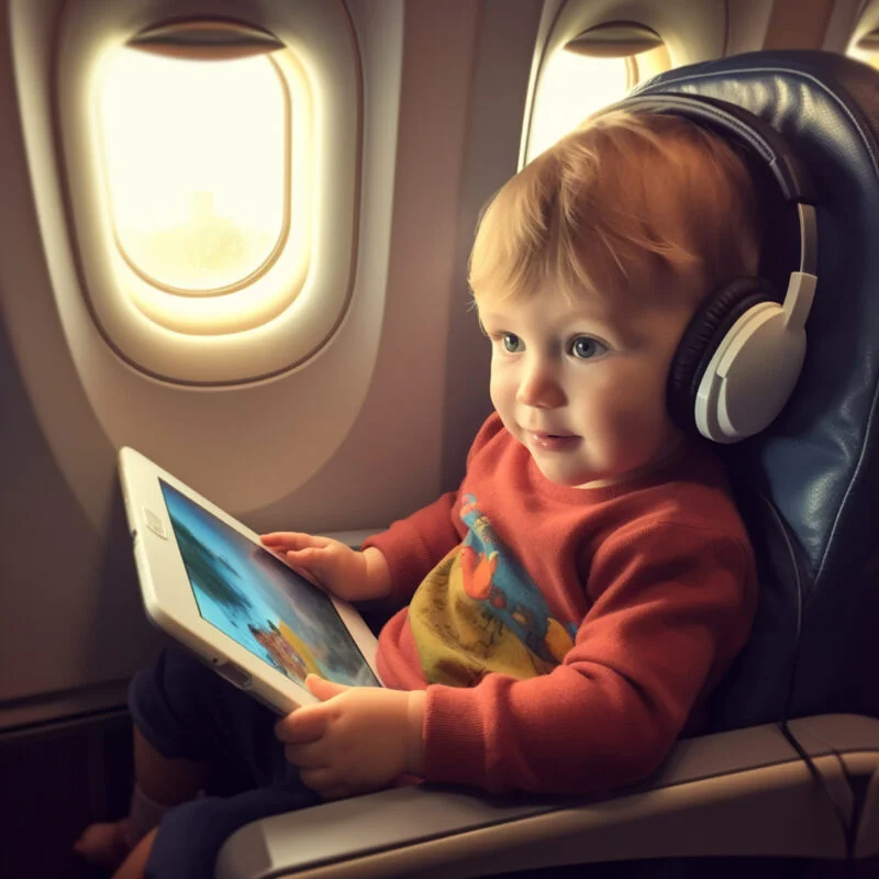 Produtos digitais inclusivos: como o UX/UI Design transforma a experiência para deficientes auditivos e surdos 2 Garoto de tiro medio com tablet no aviao