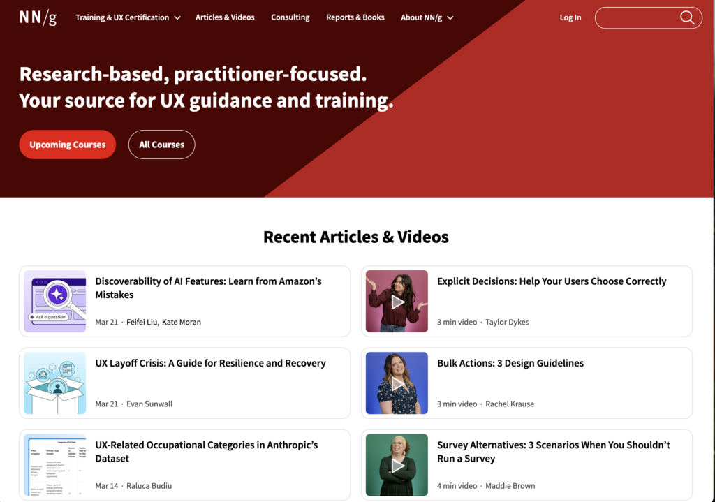 7 Sites Essenciais para UX/UI Designers se Inspirarem e Aprenderem 1 Nielsen Norman Group (NNG)