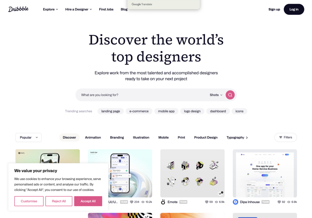 7 Sites Essenciais para UX/UI Designers se Inspirarem e Aprenderem 5 Dribbble